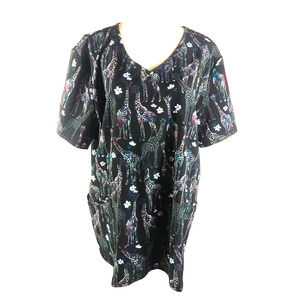 Scrub Star Women's Scrub Top Size 2 X L Black Giraffes